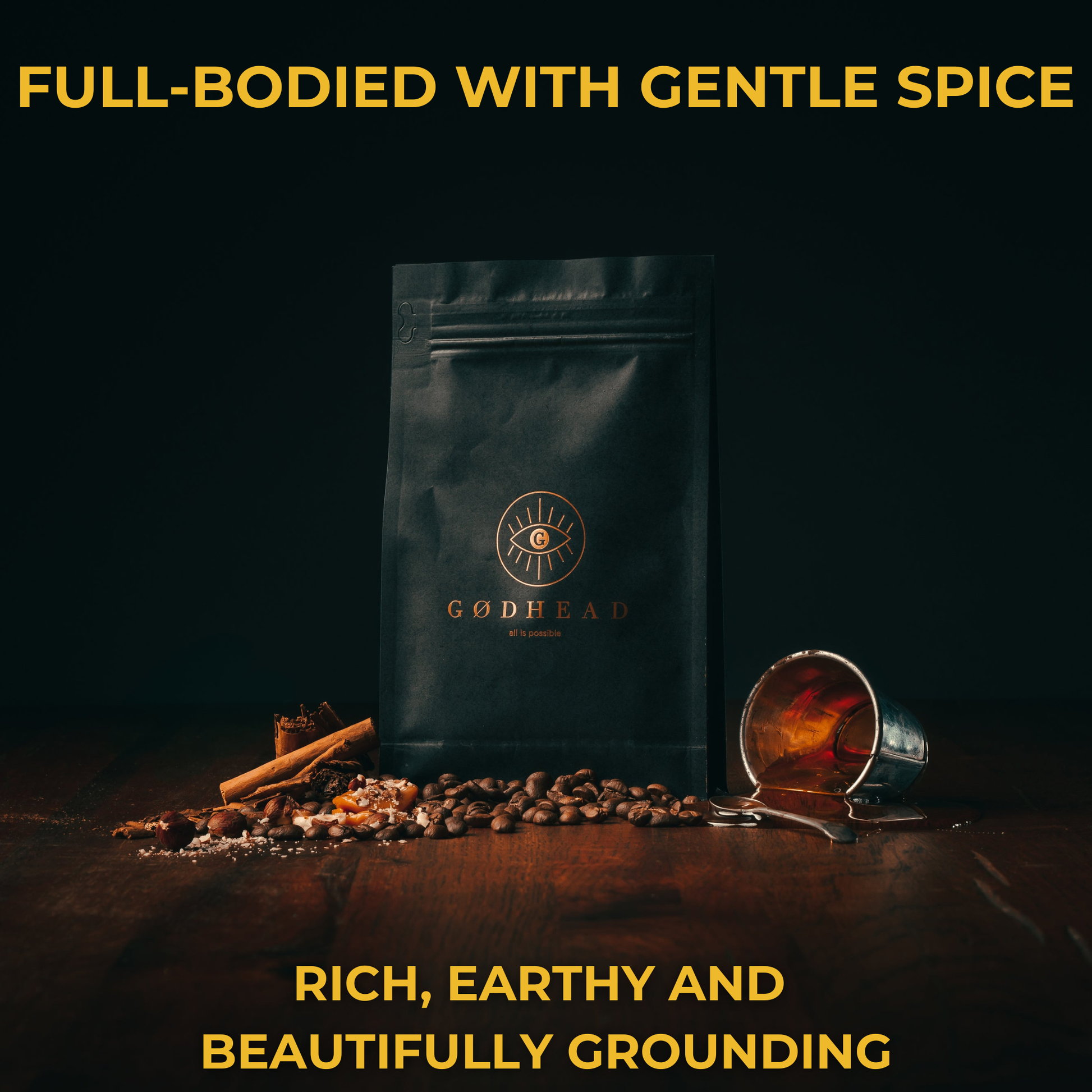 Spice Bomb 200g specialty coffee bag from GØDHEAD COFFEE - dark roast Indonesian arabica with bold spice and earthy notes