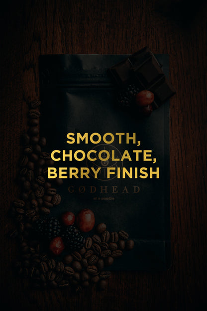 Transcend coffee bag detail showing 200g medium-dark roast specialty coffee from Colombia